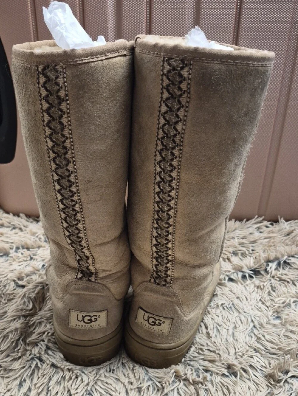 UGG Tall Shearling-Lined Suede Boots in Light Tan